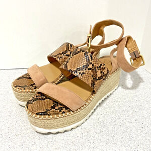 Crown Vintage Daylen Platform Espadrilles Tan Faux Python Sandals Casual US 7M